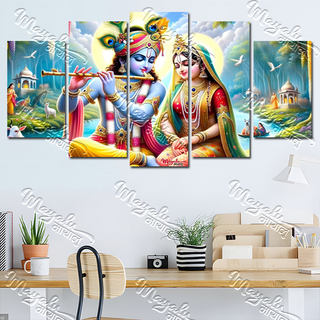 5 Panels Framed Radha Krishna Canvas Printing Picture Art Home Decor