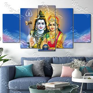 5 Panels Framed Shiva Parvati Canvas Printing Picture Art Home Decor