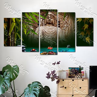 5 Panels Framed Buddha Canvas Printing Picture Art Home Decor