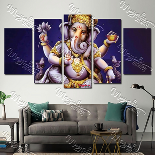 5 Panels Framed Mayalu Ganesh Canvas Printing Picture Art Home Decor