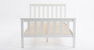 White Wooden Bed Frame with Slatted Headboard & Firm Cronulla Mattress (King Single, Double, Queen)