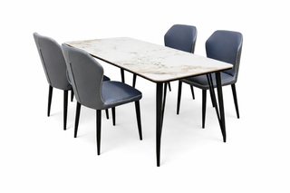 Mayalu Pandora Dining Table (140cm) Set – Sintered Stone Top with 4 PU Leather Chairs (Combo Deal)