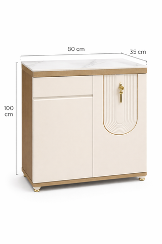 Mayalu Modern Beige Shoe Cabinet with Marble Top – Hallway & Entrance Storage Unit