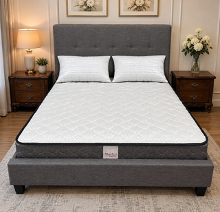 Mayalu Annapurna 20cm Mattress & Grey Upholstered Fabric Bed Combo Deal – Double Size
