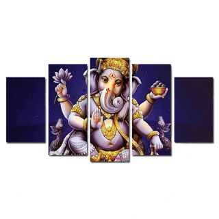 5 Panels Framed Mayalu Ganesh Canvas Printing Picture Art Home Decor
