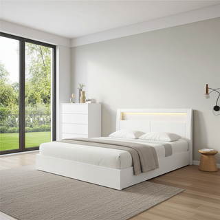 Mayalu Brighton White LED Storage Bed Frame