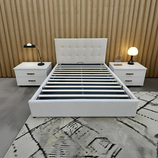 Mayalu Hurstville Gas Lift Storage Bed Frame Fabric Beige