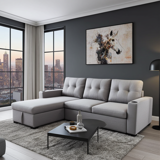 Mayalu L-Shaped Sofa Bed with Storage in Premium Fabric & Technical Fabric