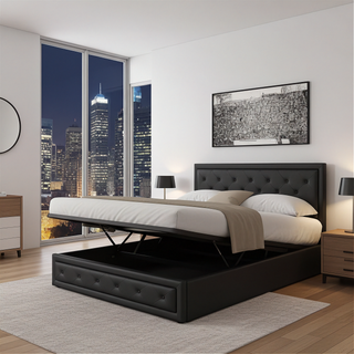 Mayalu Rockdale Gas Lift Bed Frame - Black (PU Leather)