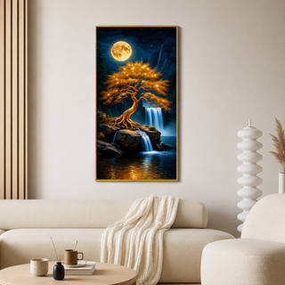 Moonlit Waterfall Porcelain Wall Art 70X140cm