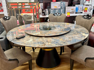 Mayalu Maharaja Marble Round Dining Table with Induction Cooker Including Lazy Susan (1.5M)