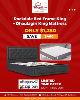 Mayalu Rockdale Gas Lift Storage Bedframe with Dhaulagiri Mattress in King Size (Save $400)