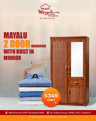 2 Door Wardrobe with Drawer & Built-in Mirror – Cherry