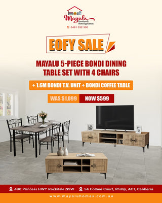 Mayalu Bondi Furniture Combo Package – Dining Table, 4 Chairs, TV Unit & Coffee Table | Only $599