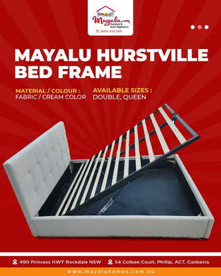 Mayalu Hurstville Gas Lift Storage Bed Frame Fabric Beige