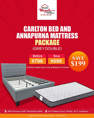 Mayalu Carlton Bedframe & Annapurna Mattress Package - Grey