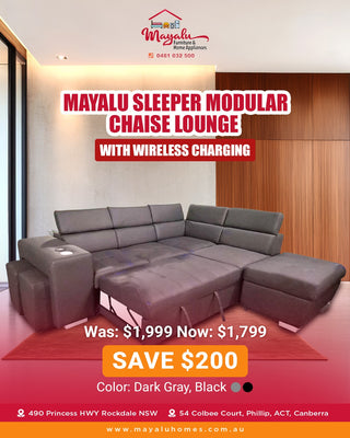 Mayalu Sleeper Modular Chaise Lounge with wireless charging  – 2 Colors Available
