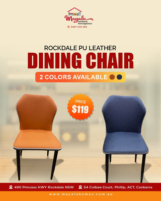Mayalu Rockdale PU Leather Dining Chair with Comfortable Ergonomics Back and Solid Metal Chair Legs