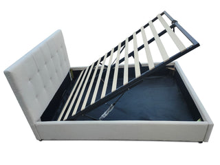 Mayalu Hurstville Gas Lift Storage Bed Frame Fabric Beige