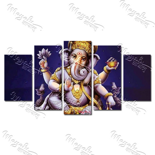 5 Panels Framed Mayalu Ganesh Canvas Printing Picture Art Home Decor