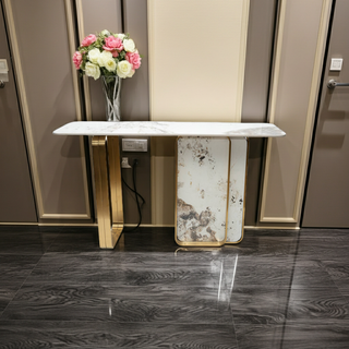 Sintered Stone Top Console Table Gold Base
