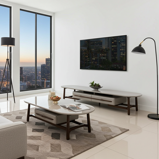 Mayalu Cronulla Matching Coffee Table & TV Unit – Glass Top Set